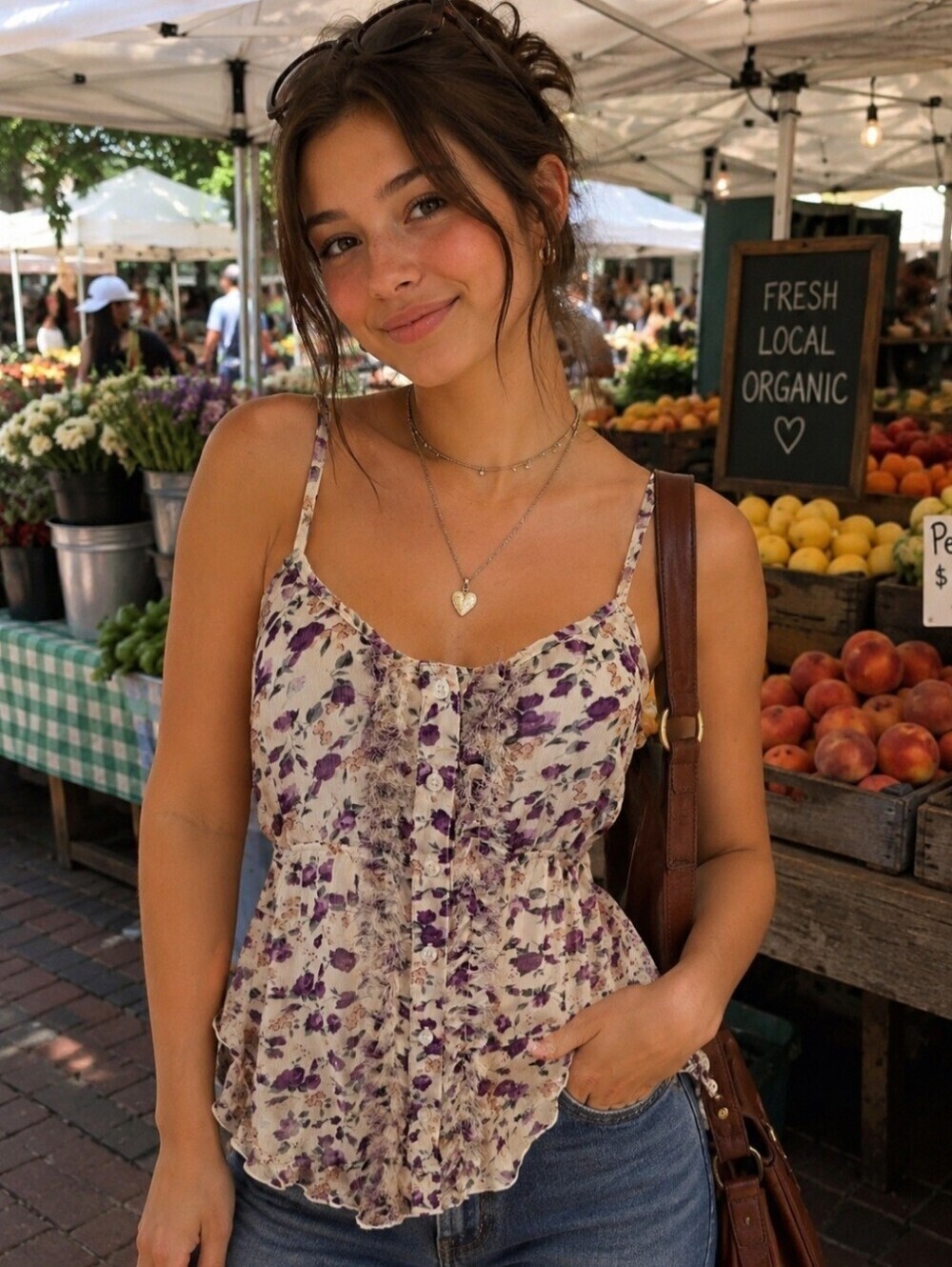 Express Size Medium Babydoll Tank Top Floral Boho Smocked Flowy Y2K Fairy Whimsy